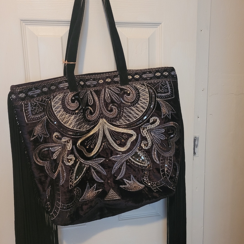 Shyanne Suede/leather fringed tote bag